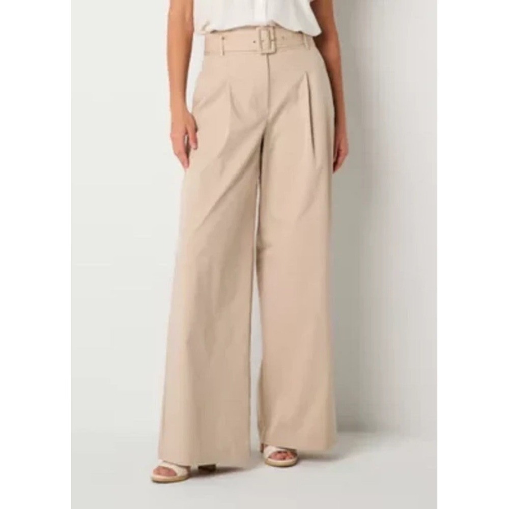 Worthington Dress Pants SZ-4 Women's High Rise WideLeg Trousers Career Beige NWT